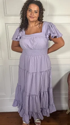 CurveWow Square Neck Seersucker Dress Lilac