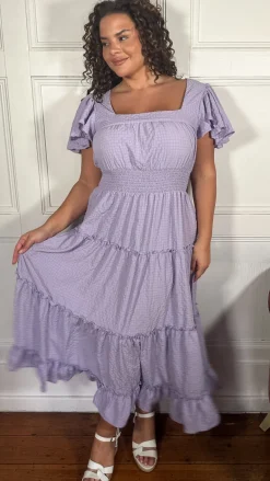CurveWow Square Neck Seersucker Dress Lilac