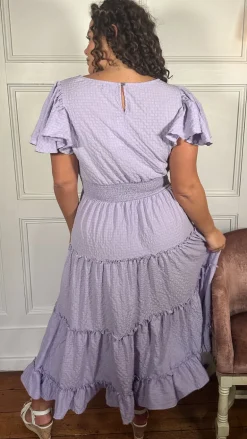 CurveWow Square Neck Seersucker Dress Lilac