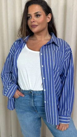 CurveWow Stripe Shirt Blue/White
