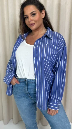CurveWow Stripe Shirt Blue/White