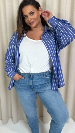 CurveWow Stripe Shirt Blue/White