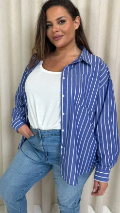 CurveWow Stripe Shirt Blue/White