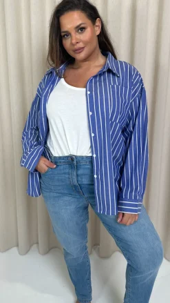 CurveWow Stripe Shirt Blue/White