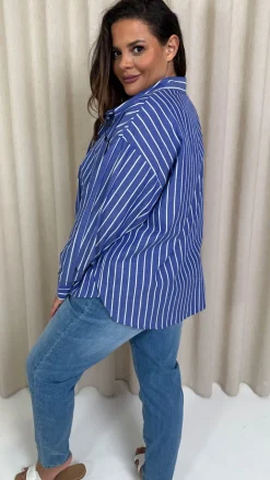 CurveWow Stripe Shirt Blue/White