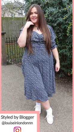 CurveWow Sweetheart Neck Midi Dress Blue Floral