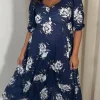 CurveWow Sweetheart Split Front Midaxi Dress Navy Floral
