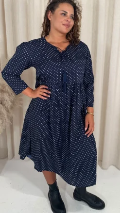 CurveWow Tassel Midaxi Dress Tiny Navy Polka Dot