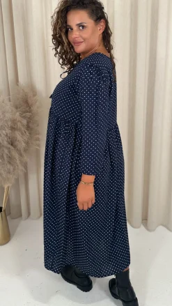 CurveWow Tassel Midaxi Dress Tiny Navy Polka Dot