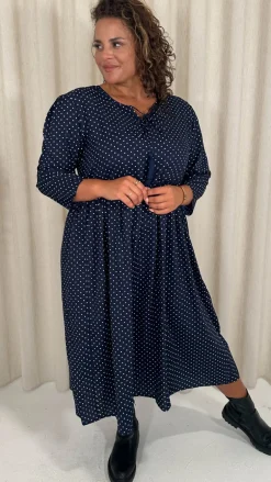 CurveWow Tassel Midaxi Dress Tiny Navy Polka Dot