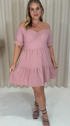 CurveWow Textured Bardot Smock Dress Pink