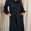 CurveWow Textured V Neck Smock Dress Black