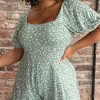 CurveWow Tie Back Playsuit Green Floral