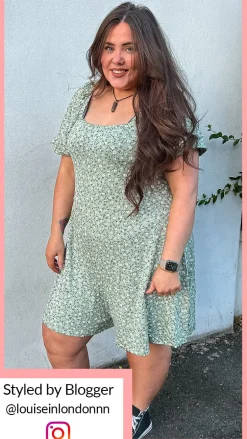 CurveWow Tie Back Playsuit Green Floral