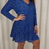 CurveWow Tie Front Mini Dress Blue Animal