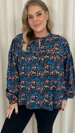 CurveWow Tie Neck Blouse Multi Floral