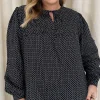 CurveWow Tie Neck Blouse Black Spot