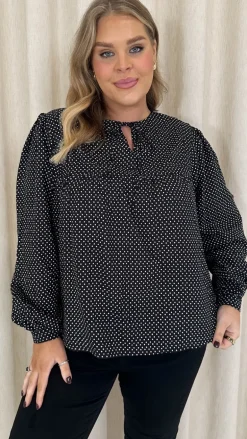CurveWow Tie Neck Blouse Black Spot