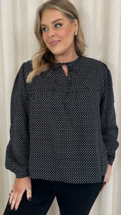 CurveWow Tie Neck Blouse Black Spot