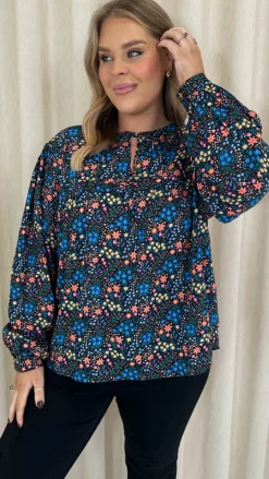 CurveWow Tie Neck Blouse Multi Floral
