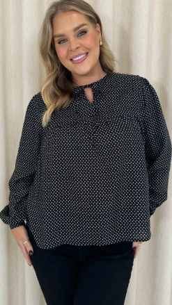 CurveWow Tie Neck Blouse Black Spot