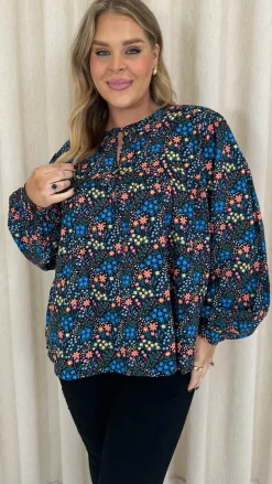 CurveWow Tie Neck Blouse Multi Floral