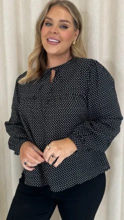 CurveWow Tie Neck Blouse Black Spot