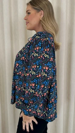 CurveWow Tie Neck Blouse Multi Floral