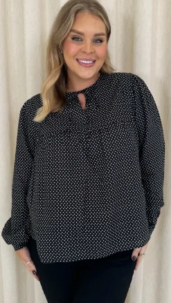 CurveWow Tie Neck Blouse Black Spot
