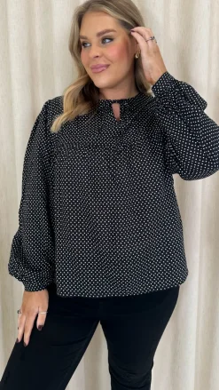 CurveWow Tie Neck Blouse Black Spot