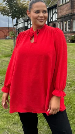 CurveWow Tie Neck Swing Top Red
