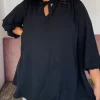 CurveWow Tie Neck Swing Top Black