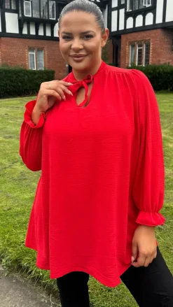CurveWow Tie Neck Swing Top Red