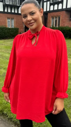 CurveWow Tie Neck Swing Top Red