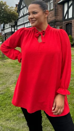 CurveWow Tie Neck Swing Top Red
