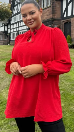 CurveWow Tie Neck Swing Top Red