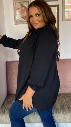 CurveWow Tie Neck Swing Top Black