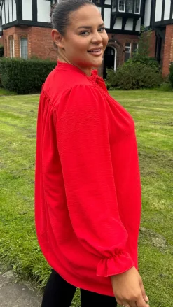 CurveWow Tie Neck Swing Top Red