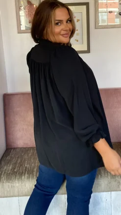 CurveWow Tie Neck Swing Top Black