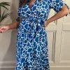 CurveWow Tie Sleeve Wrap Dress Blue