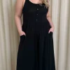 CurveWow Tie Strap Culotte Jumpsuit Black