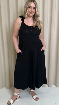 CurveWow Tie Strap Culotte Jumpsuit Black