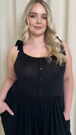 CurveWow Tie Strap Culotte Jumpsuit Black