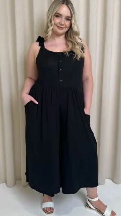 CurveWow Tie Strap Culotte Jumpsuit Black