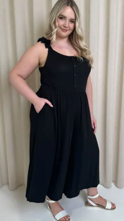 CurveWow Tie Strap Culotte Jumpsuit Black