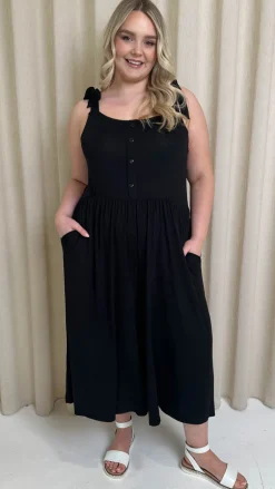 CurveWow Tie Strap Culotte Jumpsuit Black