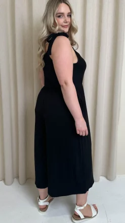 CurveWow Tie Strap Culotte Jumpsuit Black