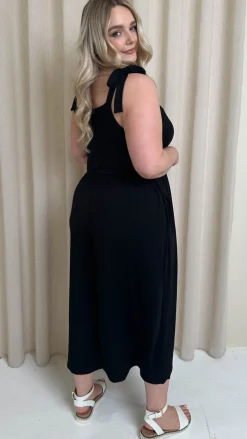 CurveWow Tie Strap Culotte Jumpsuit Black