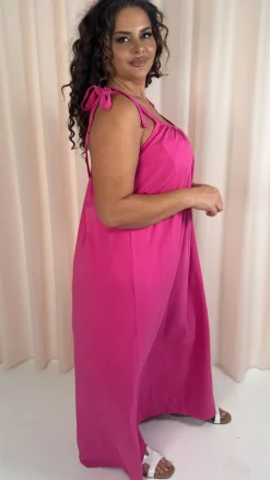 CurveWow Tie Strap Maxi Dress Fuchsia