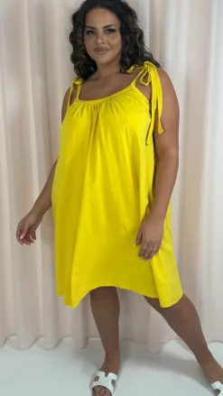 CurveWow Tie Strap Mini Dress Yellow